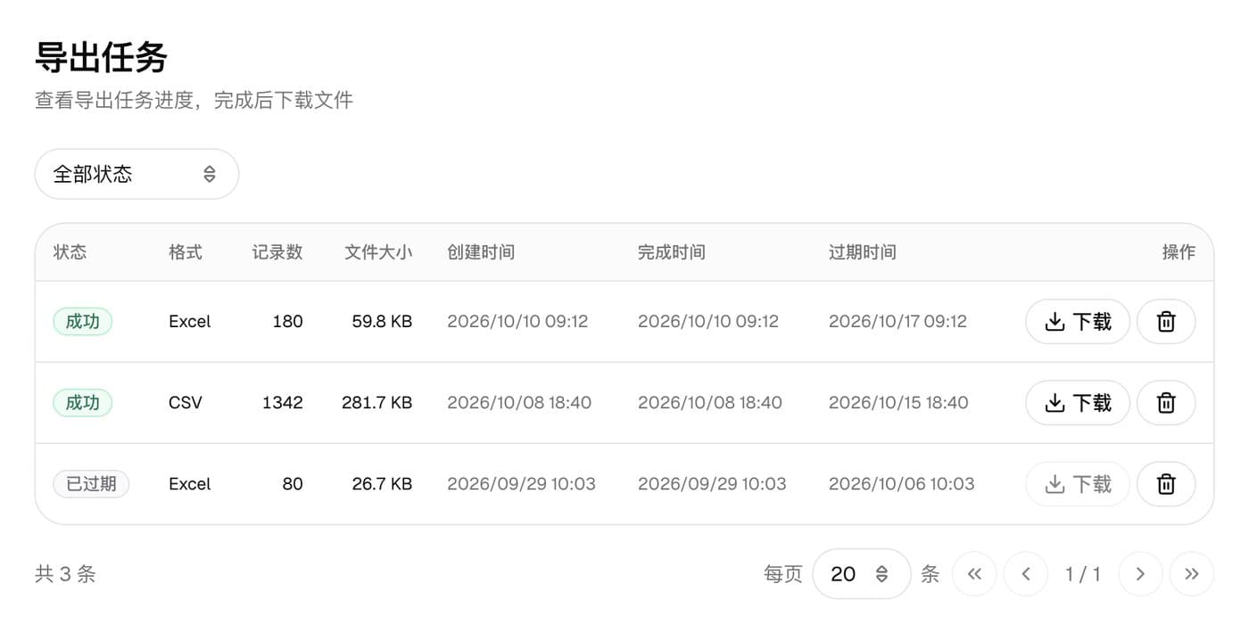 FrogTracking 导出任务页面